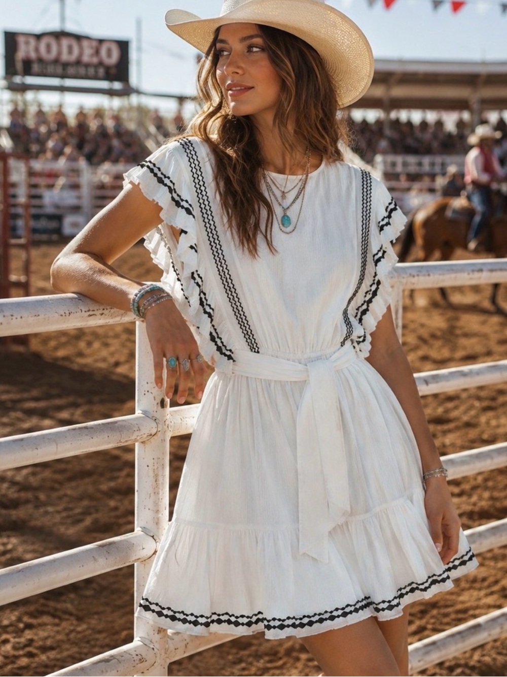 Free People Weekend Brunch Ivory Black Embroidered Mini Dress M